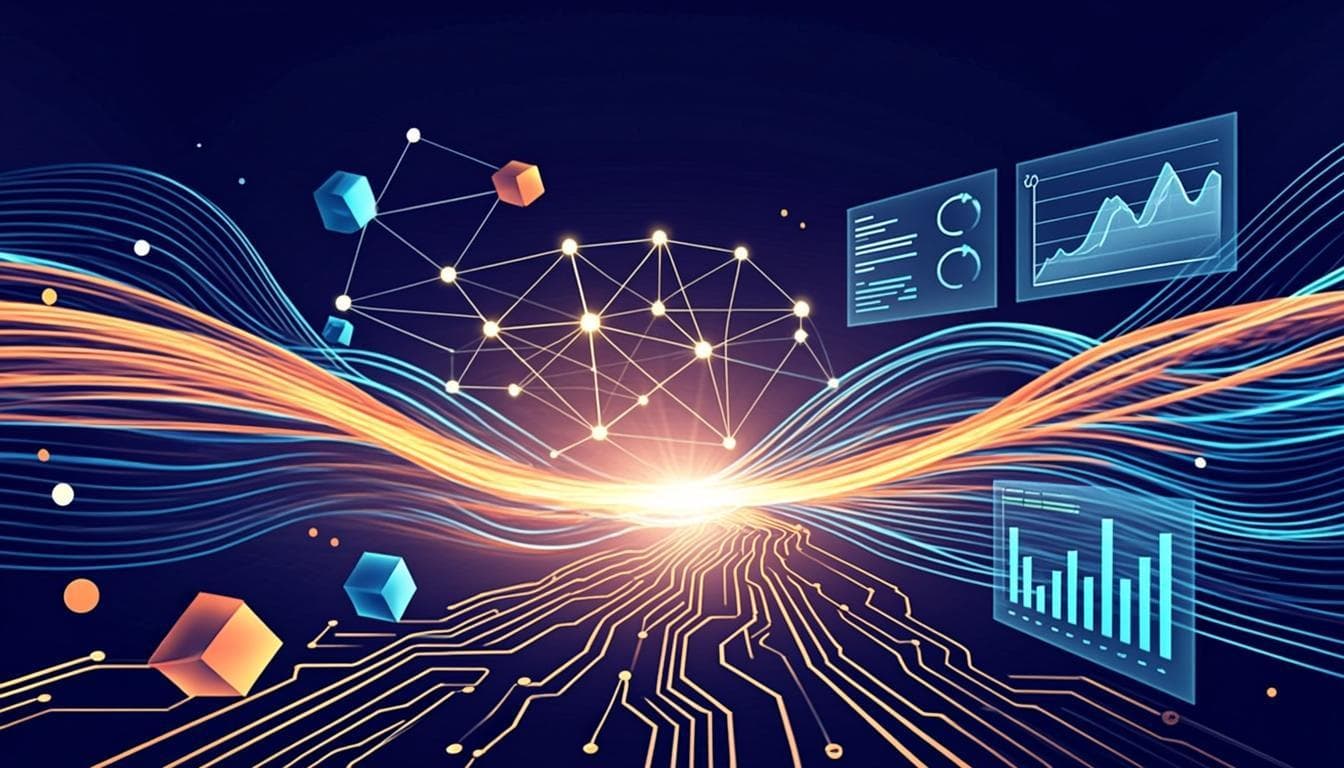 AI-driven neural network visualization representing business transformation